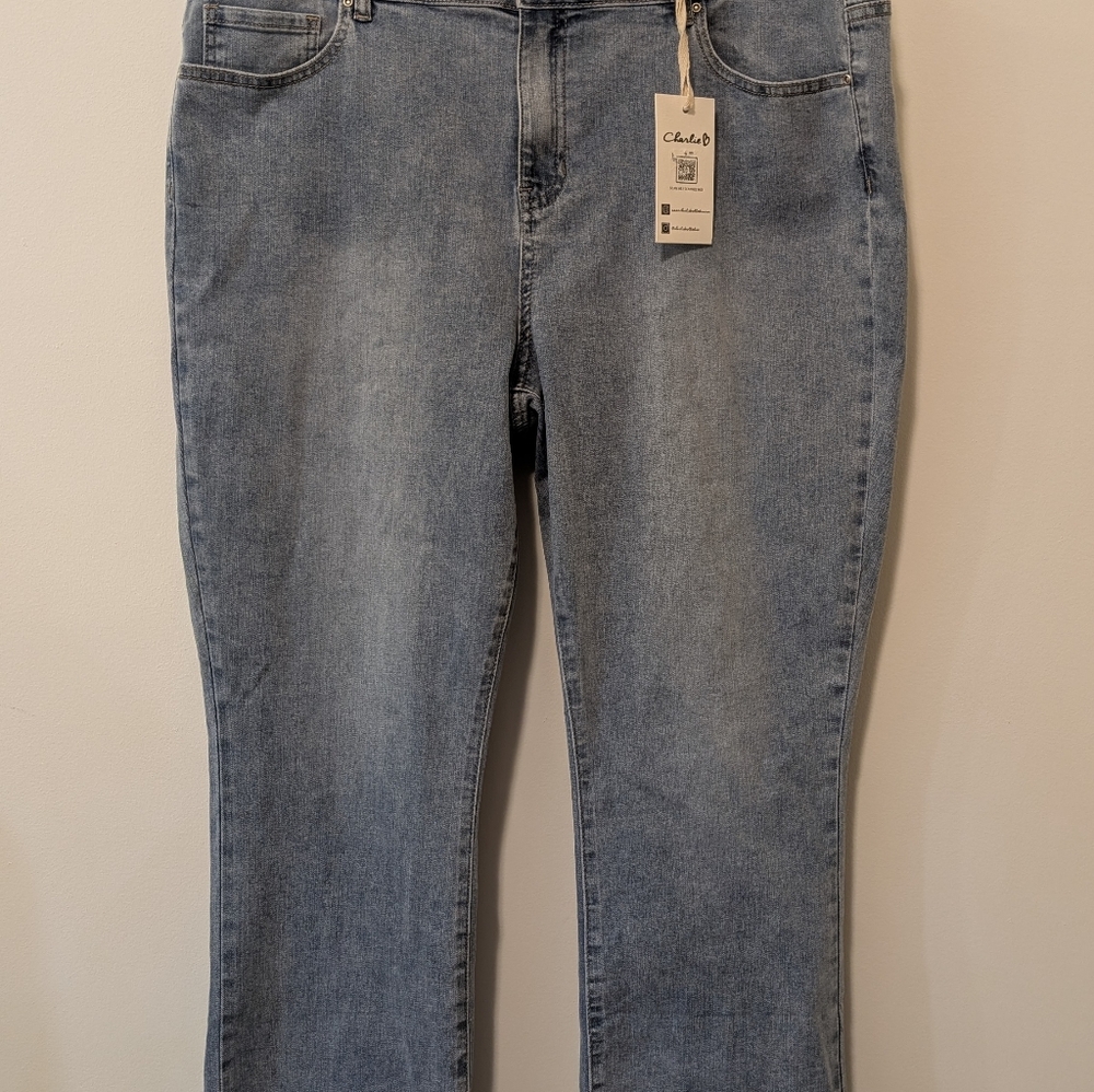 Charli B Bootcut Asymmetrical Raw Hem Light Blue Denim Jeans 30" Inseam Size 16 - Picture 3 of 10